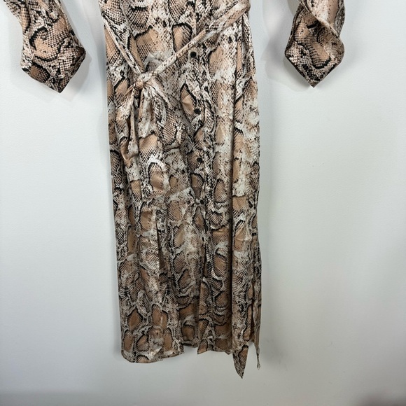 BB Dakota Python Print Shirt Dress Reptile Snakeskin Button Down Midi Dress Tan - Picture 5 of 8